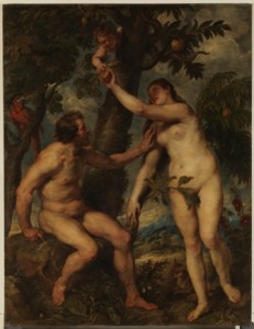 Adan y Eva, Rubens. Antes de su restauración. Museo del Prado.